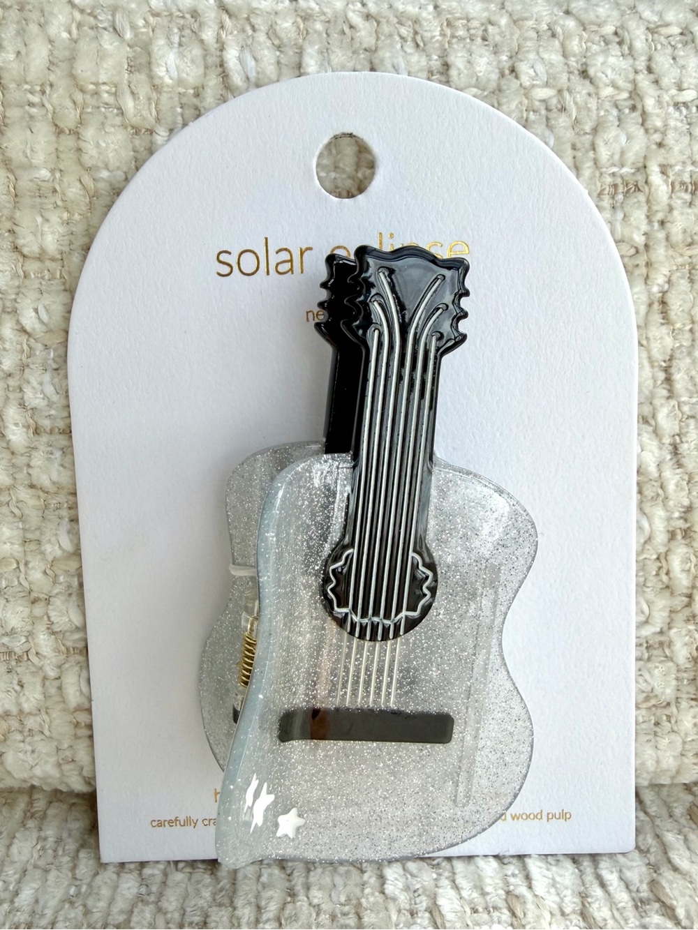 Solar Eclipse Guitar Hair Claw Clip Silver Sparkle Indie Sleaze Alt Accessory